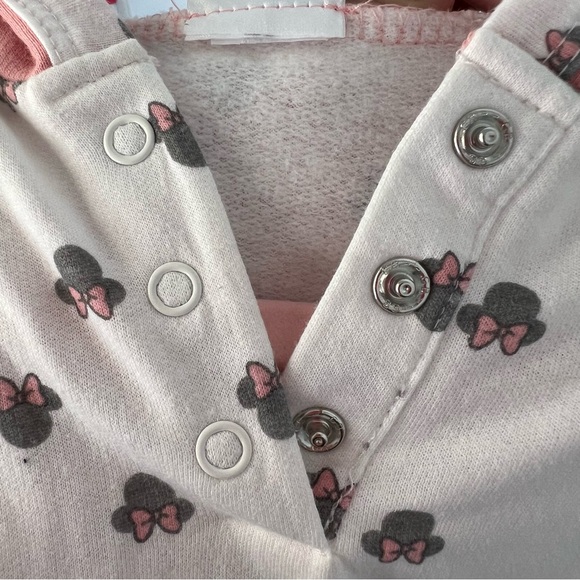 Disney Baby Minnie Mouse Ears Pink Bow Hoodie Footie 3-6M Cotton Blend One Piece - Picture 7 of 13